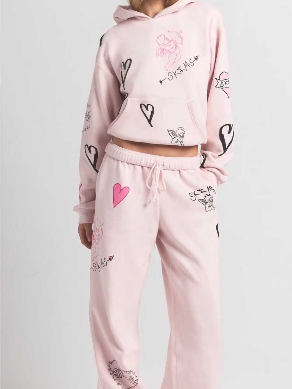 SKIMS Pink Graphic Hoodie & Jogger Lounge Set